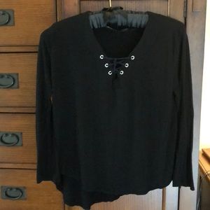 2/$15 Rue 21 lace-up front black long sleeve tee shirt cotton spandex 4 layering